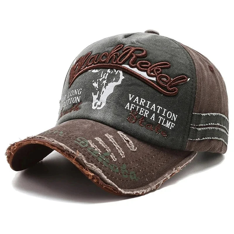 Berretto Baseball Unisex Cotone Lavato Ricamo Testa di Mucca e Lettera Vintage Protezione Solare Uomo Donna