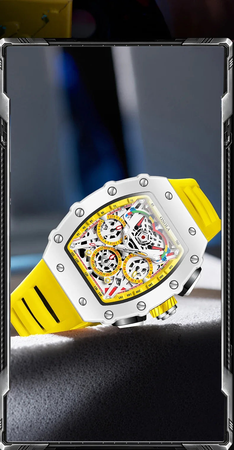 Orologio Da Uomo Di Lusso Onola Moda Casual Cinturino In Silicone Multifunzione Quarzo Impermeabile Bianco
