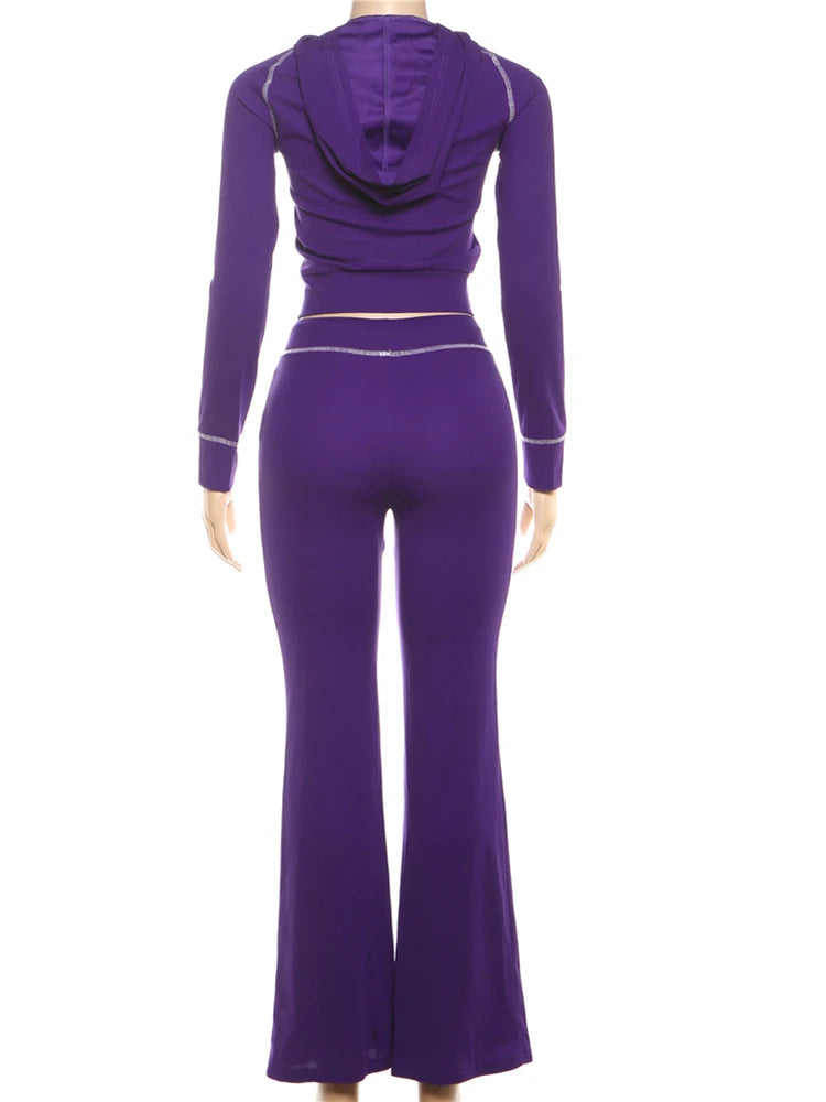 Weird Puss Tuta Donna Due Pezzi con Cappuccio Zip Tasca Giacca Pantaloni Svasati con Coulisse Casual Sportiva Slim Outfit