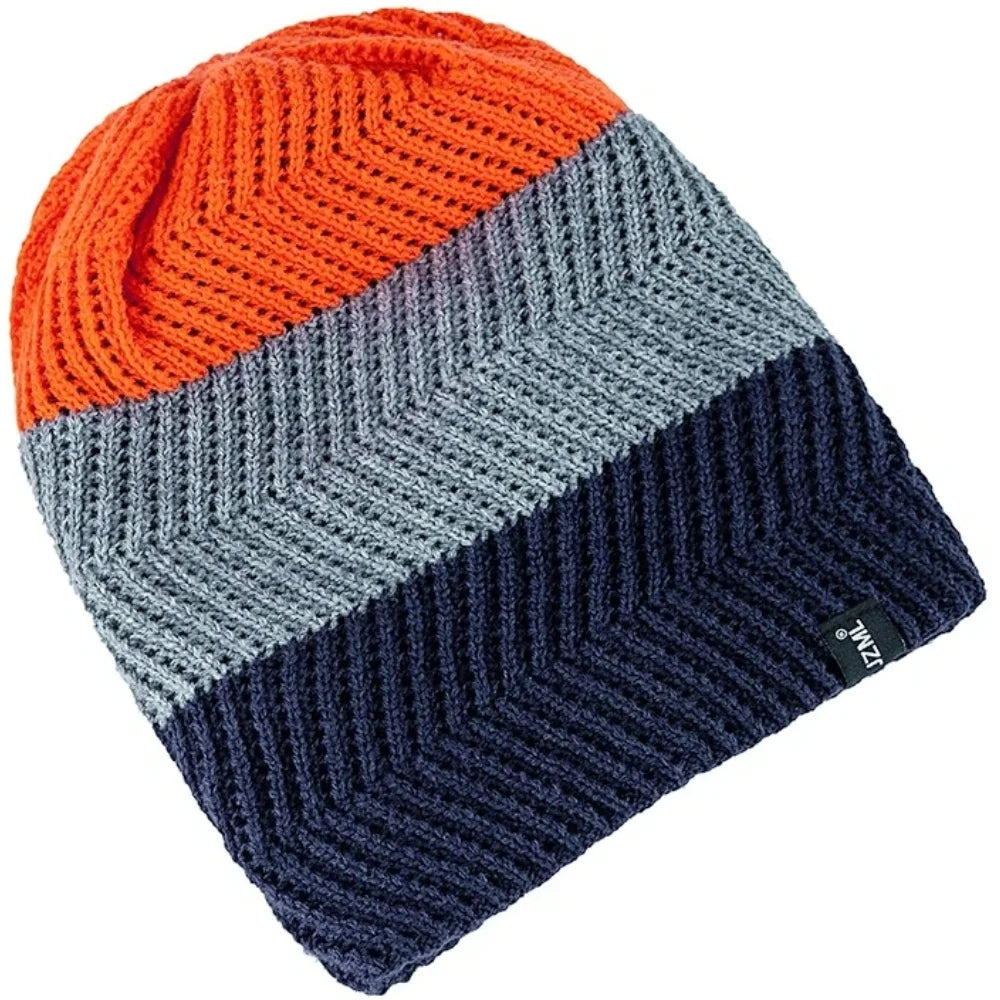 Cappello Cuffia Unisex Con Etichetta JZML Berretto Casual A Strisce Colorate Lavorato A Maglia Invernale