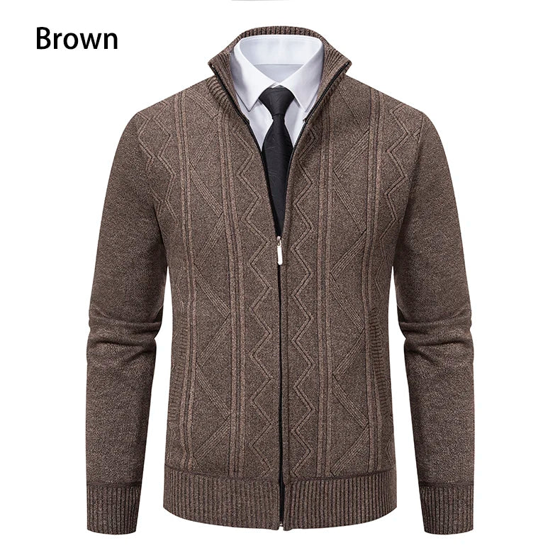 Giacca Ispessita Uomo Autunno Inverno Calda Linea Tendenza Colletto Mandarino Cardigan Lavorato A Maglia Cappotto