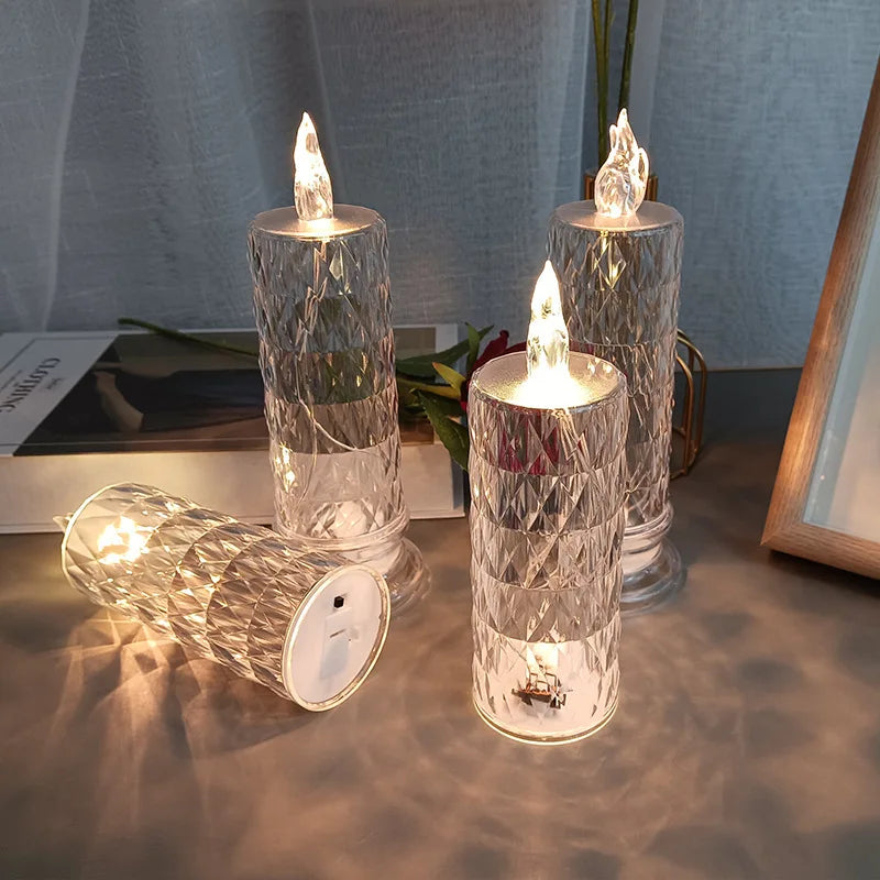Lampada Da Tavolo LED In Cristallo Proiezione Rosa Luce Romantica Diamanti Notturni Per Decorazioni Natalizie In Letto