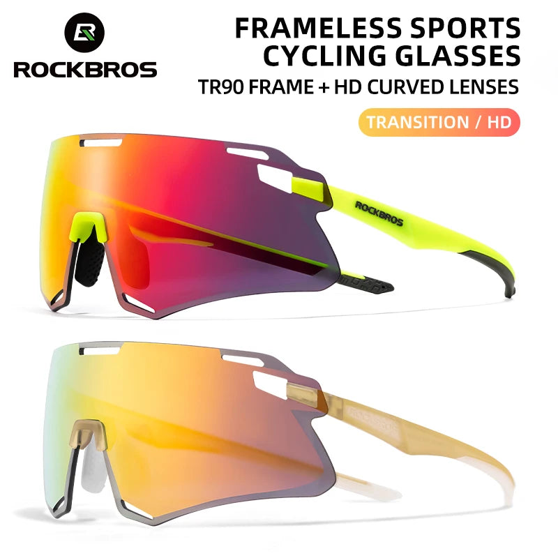 ROCKBROS Occhiali Da Ciclismo Leggeri Senza Cornice Lenti Fotocromatiche Ad Alta Definizione Per Strada Sportivi