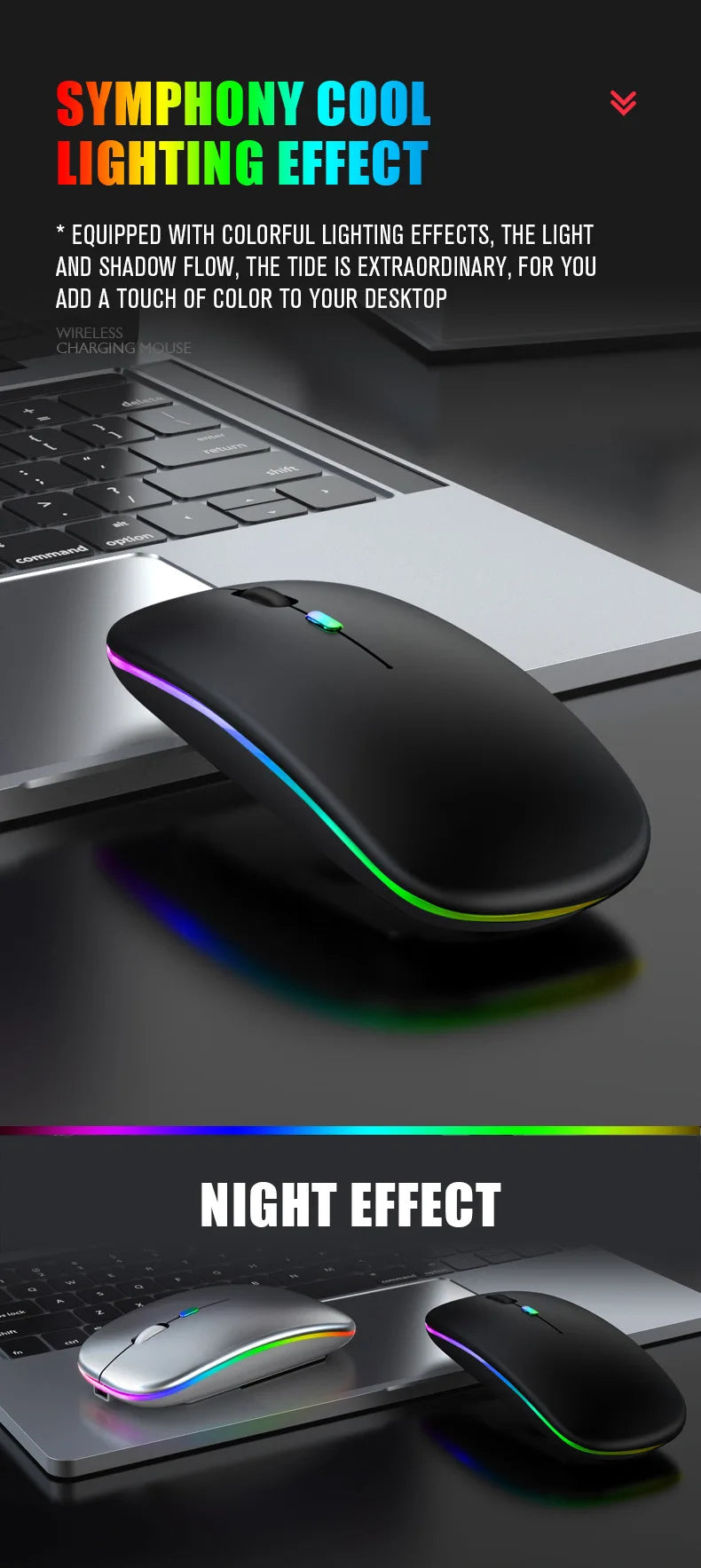 Mouse Wireless Bluetooth Ricaricabile USB RGB 1600 DPI 2,4 GHz Per PC Laptop Tablet MacBook Gaming