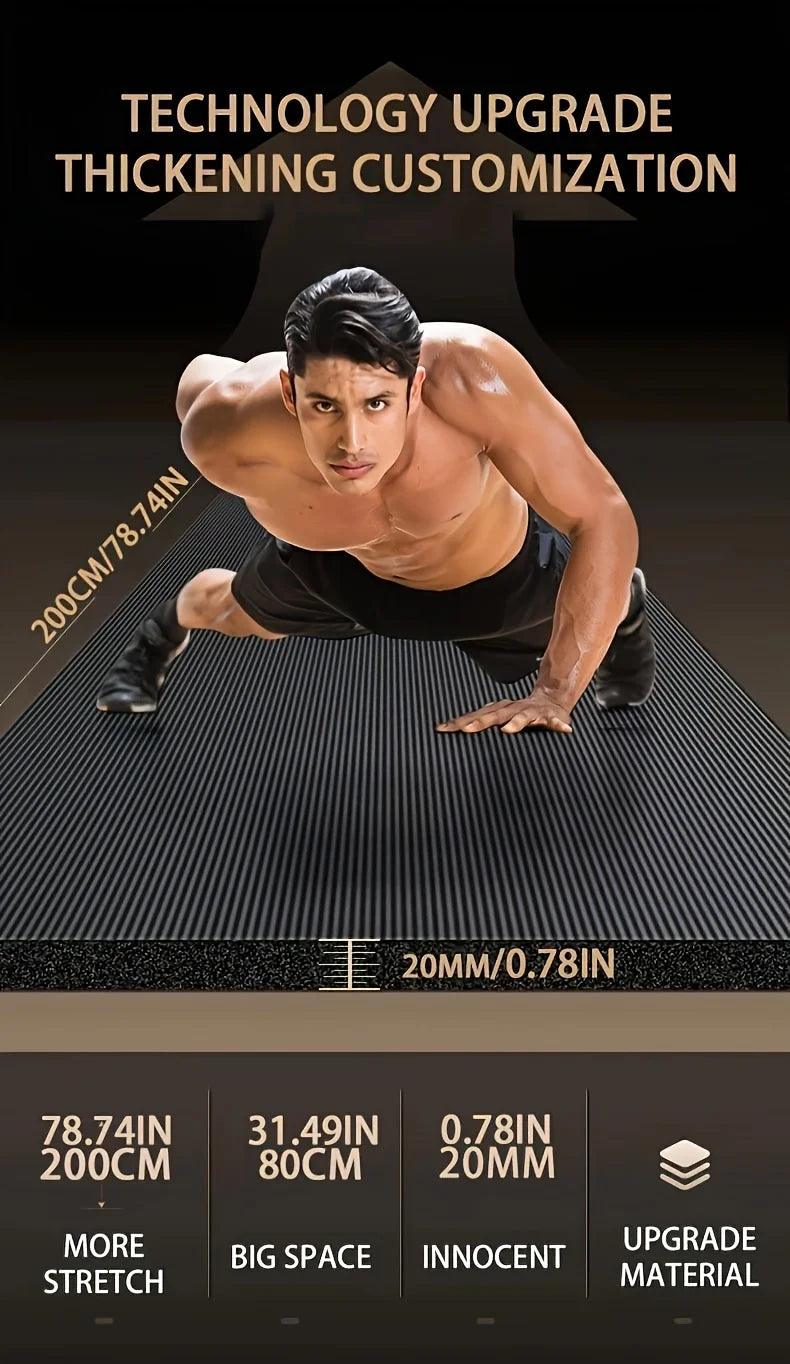 Tappetino Da Yoga NBR Spesso 15/20 Mm Antiscivolo Per Esterni 200x80 Cm Esercizio Palestra Allenamento Fitness