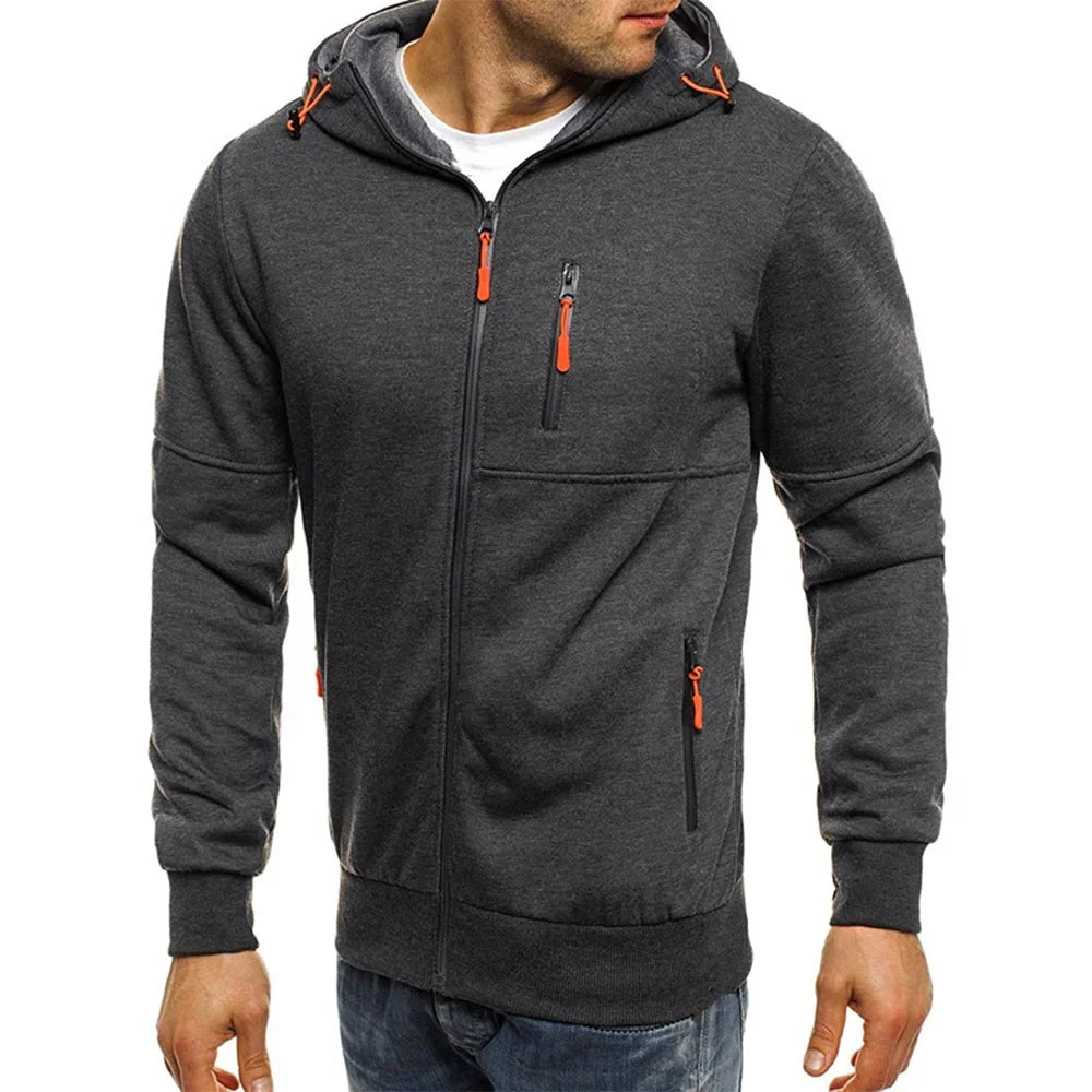 Giacca Con Cappuccio Da Uomo Tinta Unita Felpa A Maniche Lunghe Cerniera Sportiva Palestra Primavera Autunno
