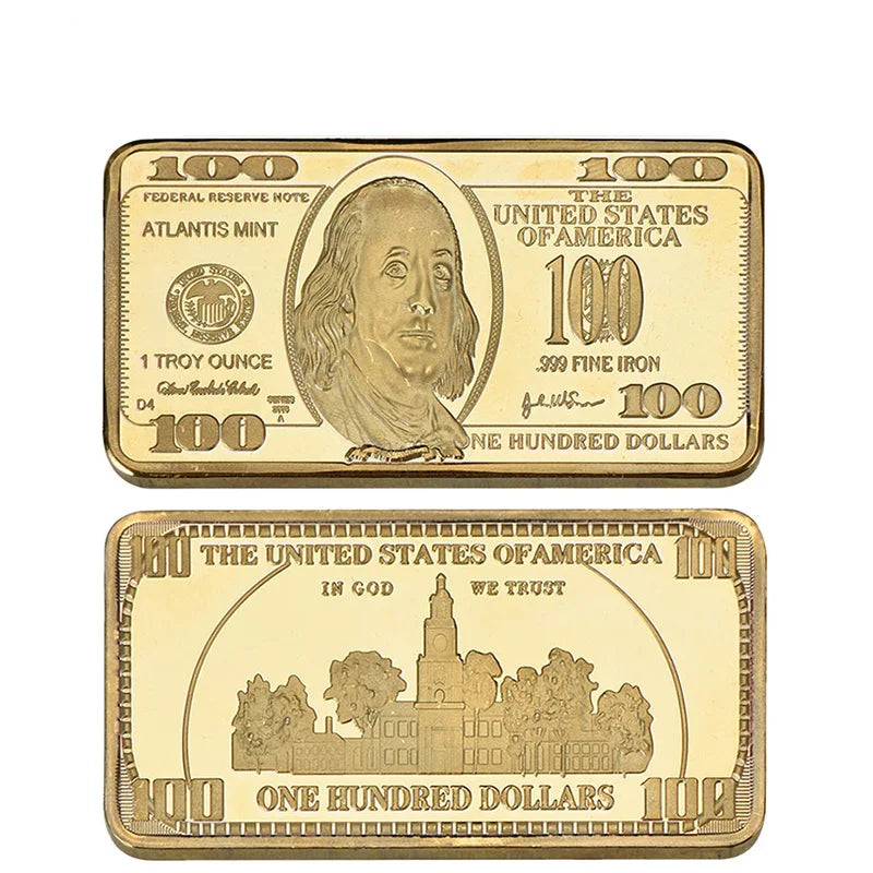 Barra Placcata Oro 24K E Argento Design Dollaro USA Moneta Souvenir Da Collezione Regalo Per Uomo