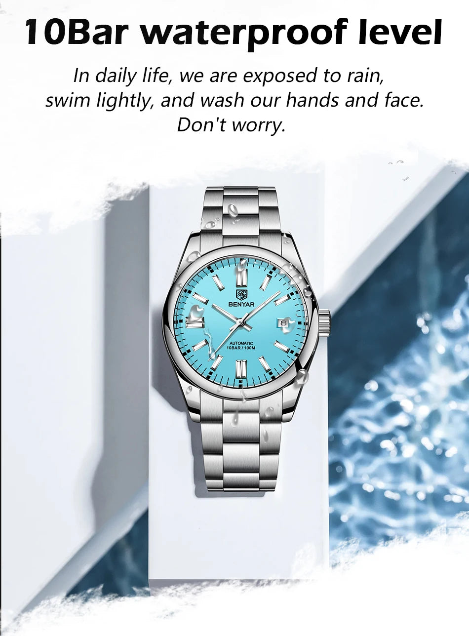 Orologio Automatico Meccanico Lusso da Uomo con Calendario Impermeabile 100m Acciaio Inossidabile Luminoso