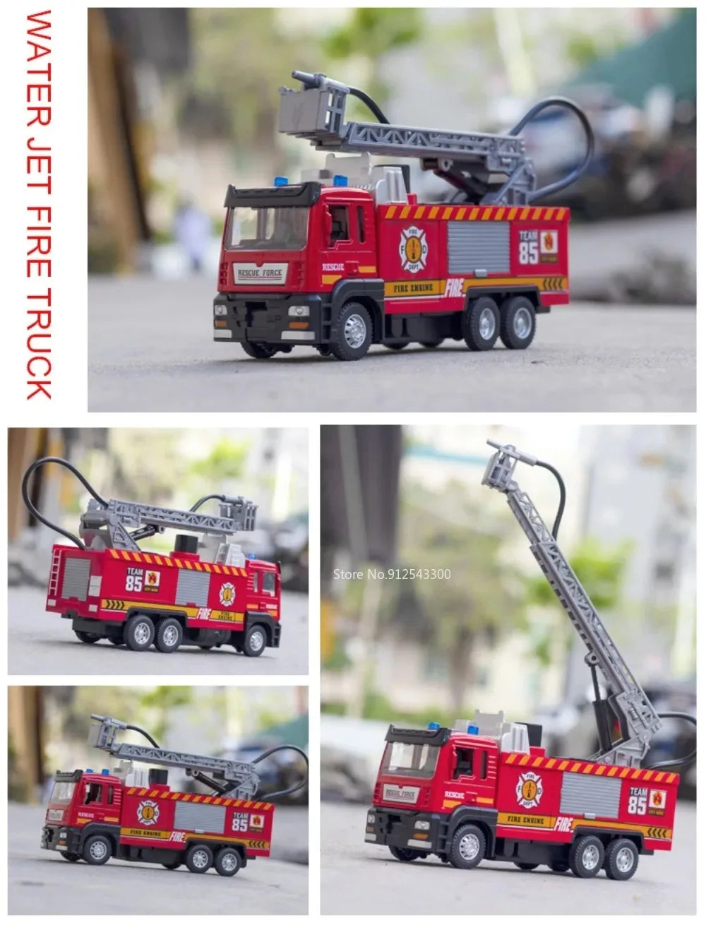 Scala 1:32 Spruzzo D'Acqua Camion Pompieri Modello Con Suono Luce Porte Apribili Tirare Indietro Regalo Ragazzi