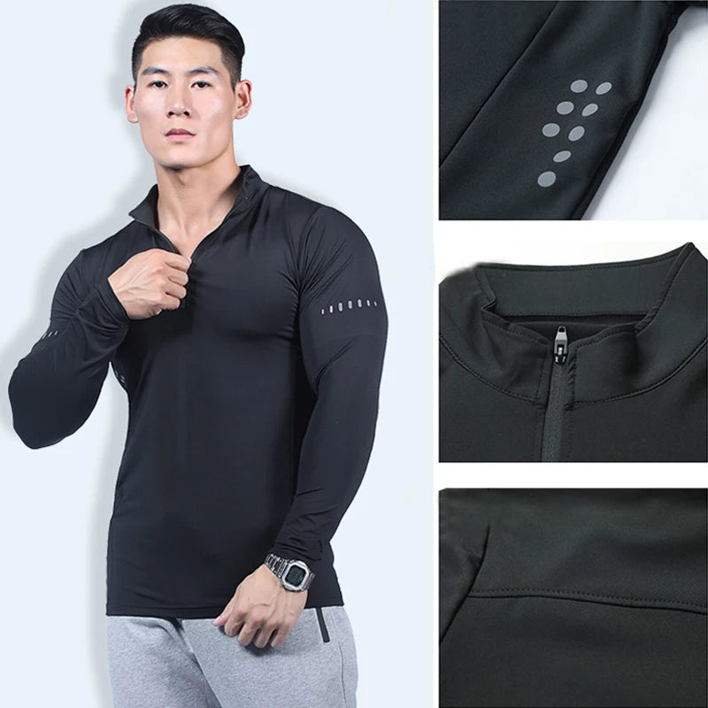 Maglia Da Fitness Da Uomo A Maniche Lunghe Per Corsa Palestra Sportiva Compression Rashguard Attillata