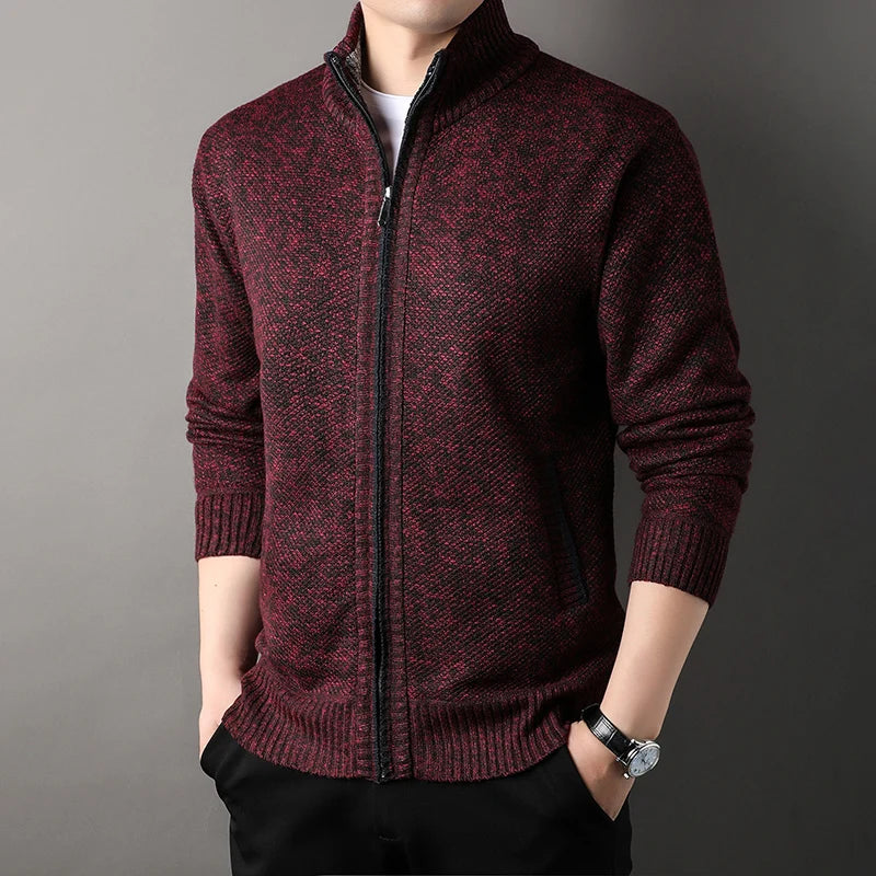 Maglione Lavorato A Maglia Con Colletto Rialzato Da Uomo Autunno Inverno Cardigan Slim In Tinta Unita Coreana