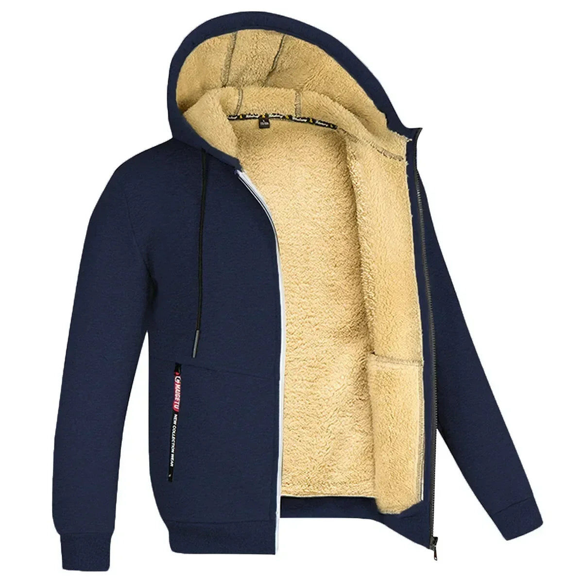 Felpa con Cappuccio Calda da Uomo con Fodera in Pile di Agnello Spessa Zip Antivento Abbigliamento Sportivo Casual