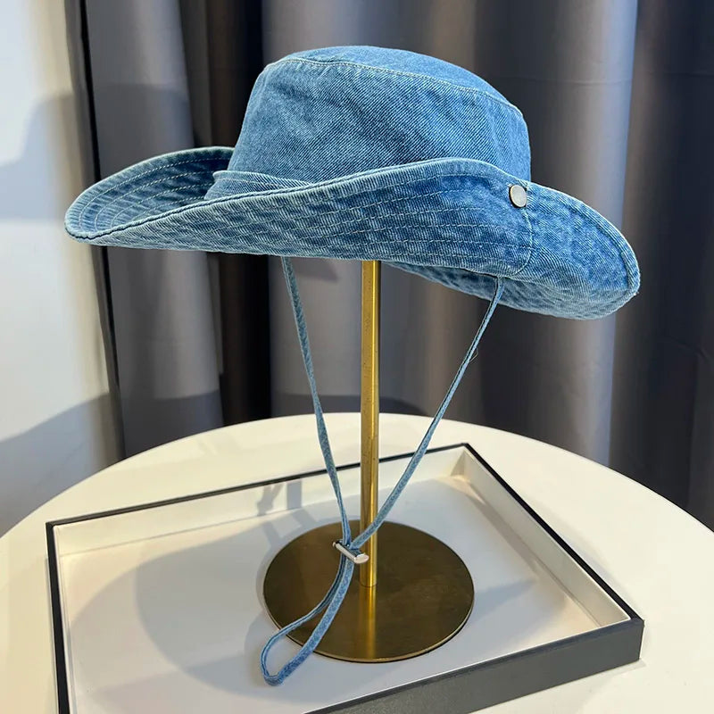 Cappello Pescatore Denim Lavato Vintage Unisex Estivo Protezione UV Per Donna E Uomo Campeggio Western Cowboy
