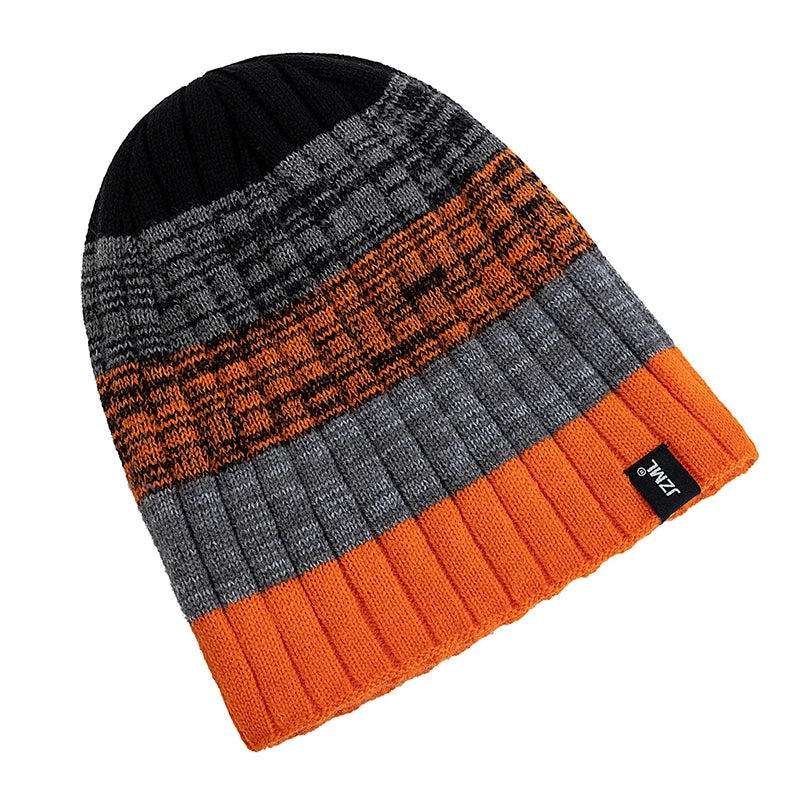 Cappello Cuffia Unisex Con Etichetta JZML Berretto Casual A Strisce Colorate Lavorato A Maglia Invernale