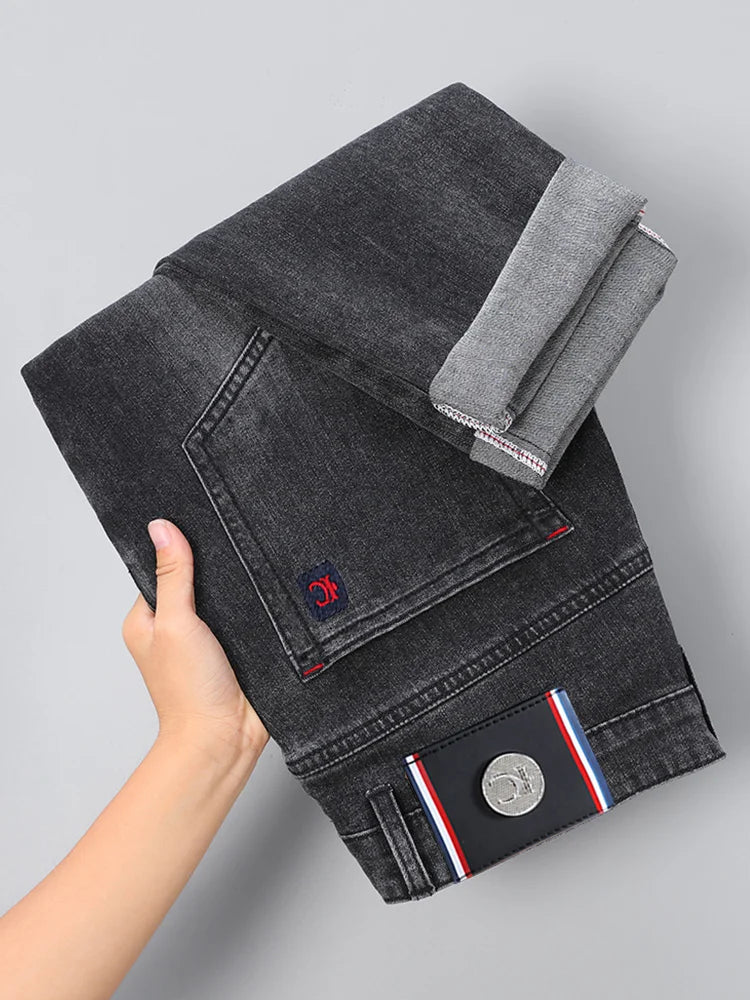Jeans Uomo Slim Fit A Gamba Dritta Stile Europeo Pantaloni Lunghi Elasticizzati Casual Da Lavoro Versatili