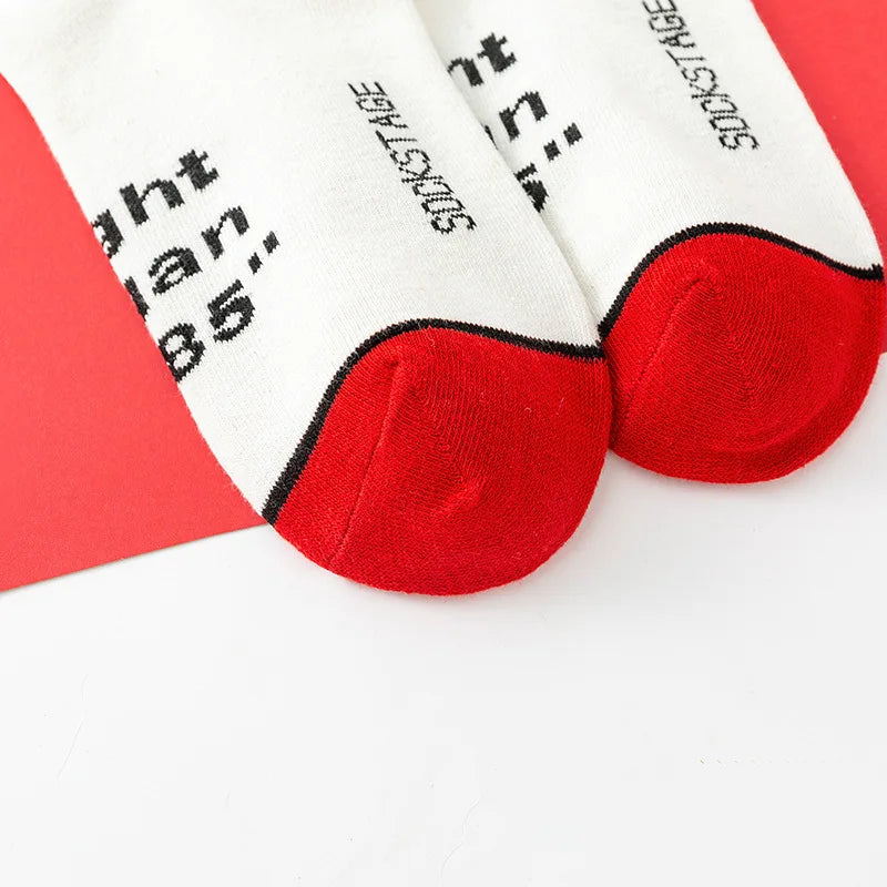 Calzini Unisex In Cotone Casual Per Skateboard Da Strada Neri E Rossi Con Cucitura Rinforzata