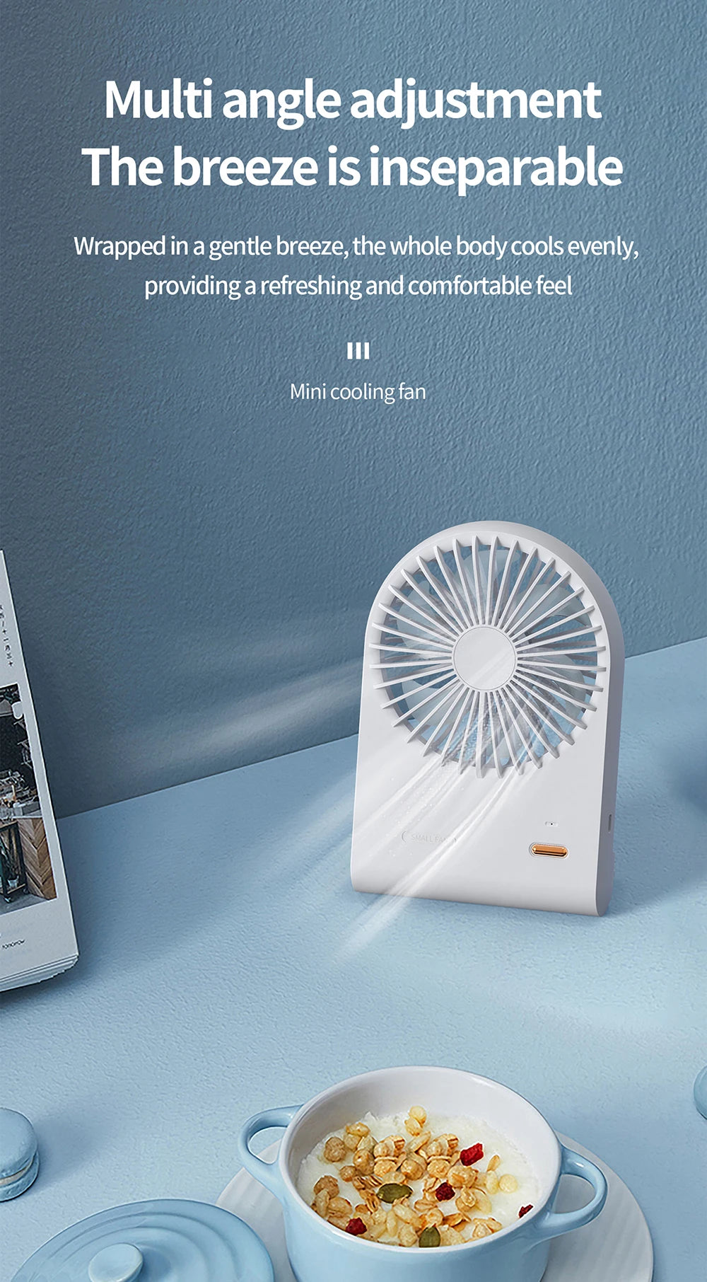 Ventilatore USB Portatile Ricaricabile per Studenti Dormitorio Pratico Compatto Efficiente
