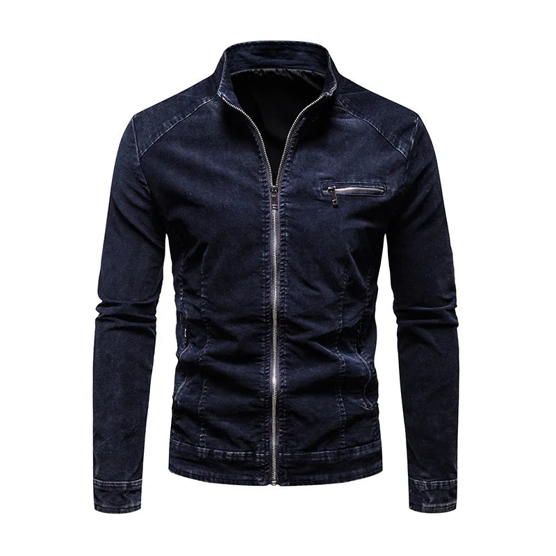 Giacche Di Jeans Da Uomo Slim Fit Primavera Autunno Retrò Capispalla Moda Denim Colletto Coreano Con Cerniera Di Marca