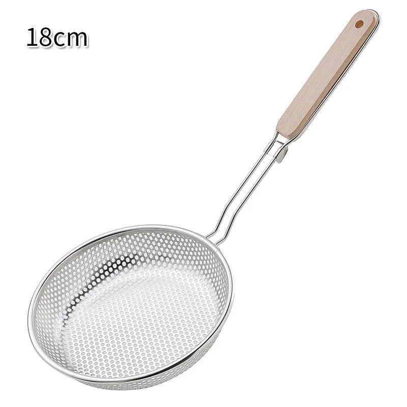 Schiumarola In Acciaio Inossidabile Con Manico In Legno Portatile Per Cibo Fritto Filtraggio Colino Cucina