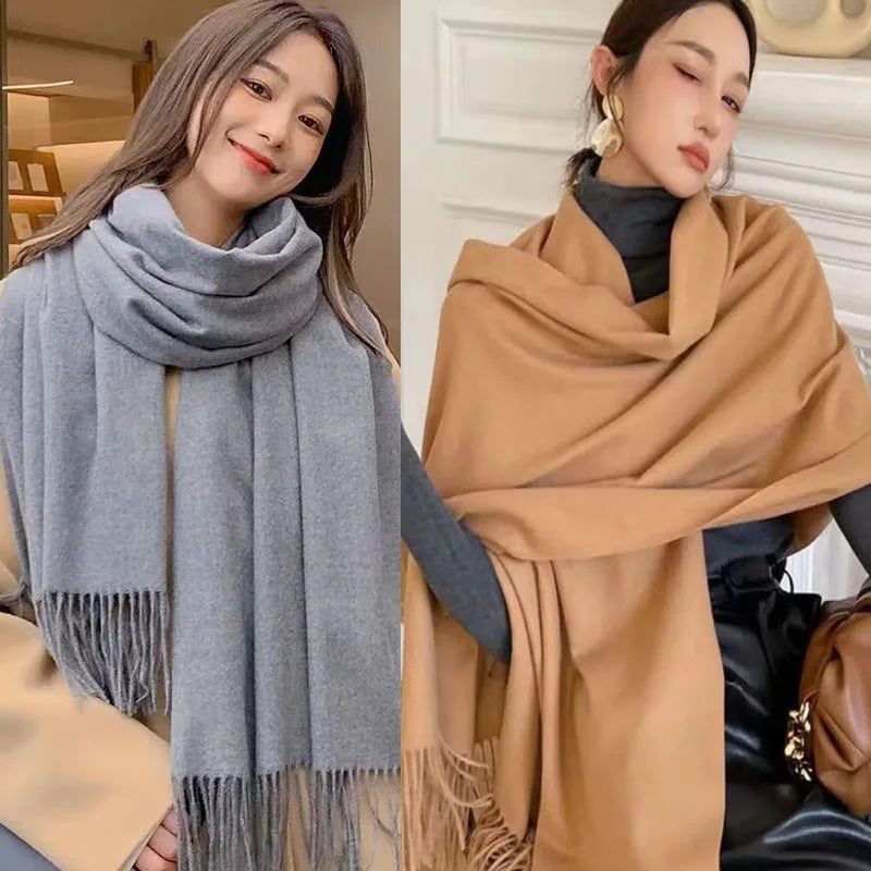 Sciarpa Nera In Lana E Cashmere Donna Calda E Morbida A Quadretti Inverno Autunno Dalla Forma Classica XWJ07