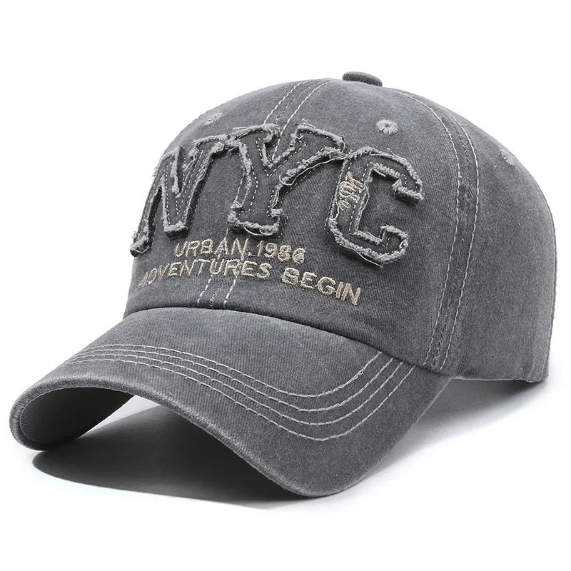 Cappellino Baseball Vintage Con Grande Lettera NYC Uomo Donna Cotone Lavato Protezione Solare Snapback