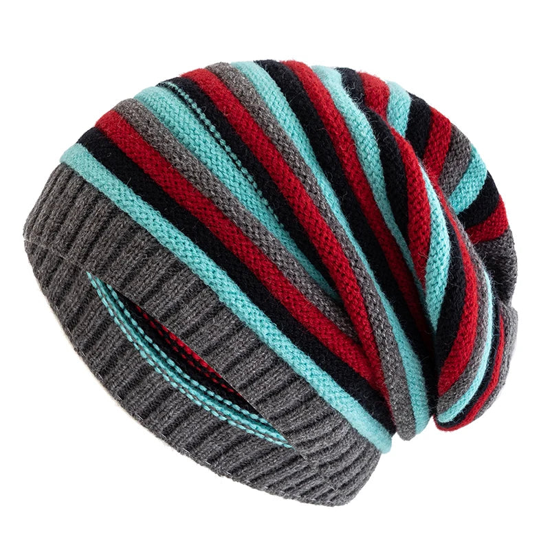 Nuovi Cappelli Invernali Slouchy da Donna per Tenere al Caldo Berretto Lavorato a Maglia a Righe Design