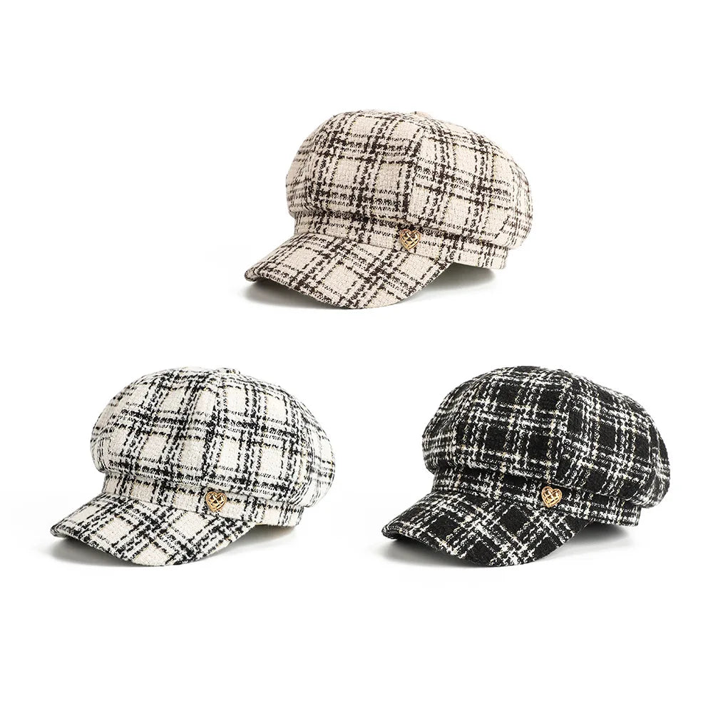 Berretto Da Donna Ottagonale Scozzese Vintage Dolce Casual Stile Moda Nuovo Per Donne Elegante