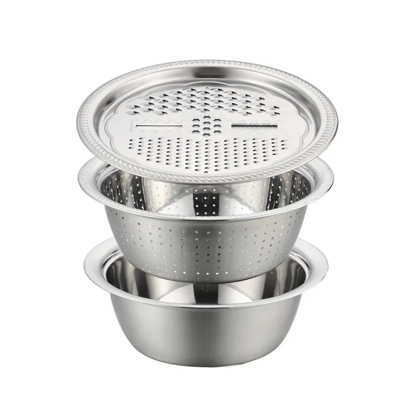 Colino In Acciaio Inossidabile 3 In 1 Verdure Affettatrice Grattugia Cestello Drenaggio Insalata Accessori Da Cucina