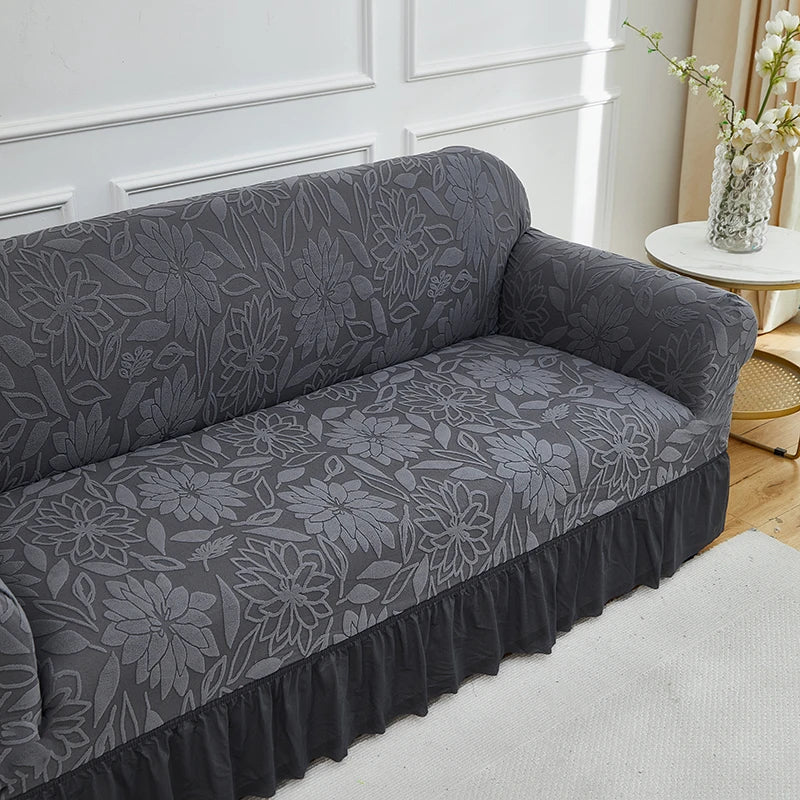 Copridivano Elasticizzato Jacquard Con Gonna Fodera Antiscivolo Antipolvere Tinta Unita Per Soggiorno 1Pezzo