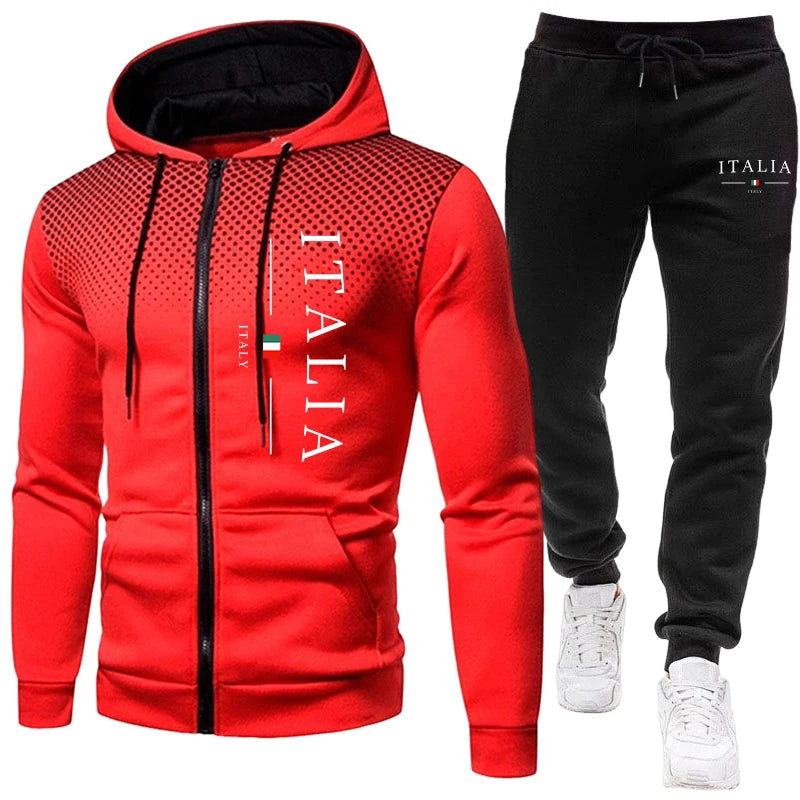 Tuta Da Uomo Autunno Inverno Con Cappuccio E Pantaloni Sportivi Con Cerniera Per Allenamento Quotidiano