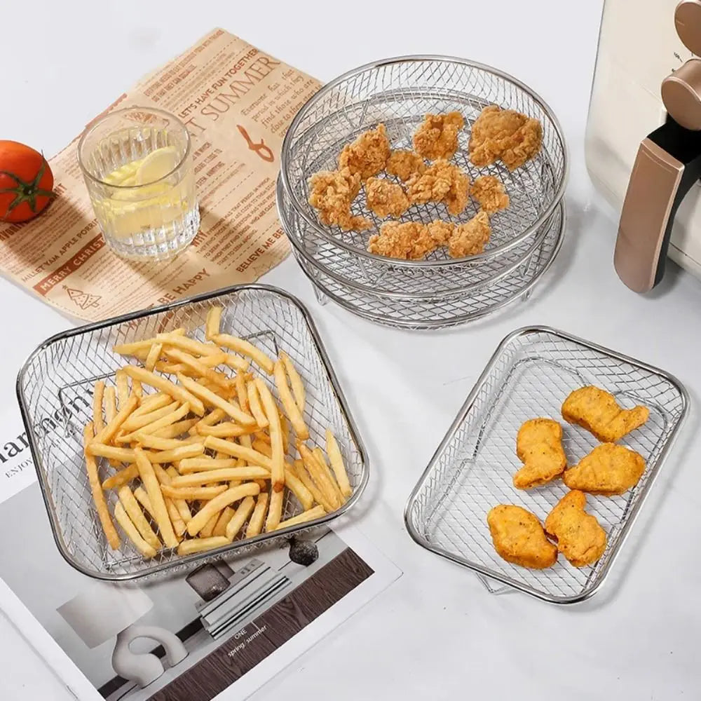 Friggitrice Ad Aria Cremagliera Impilabile Griglia Cestino In Acciaio Inox Antiaderente Per Air Fryer Vassoio