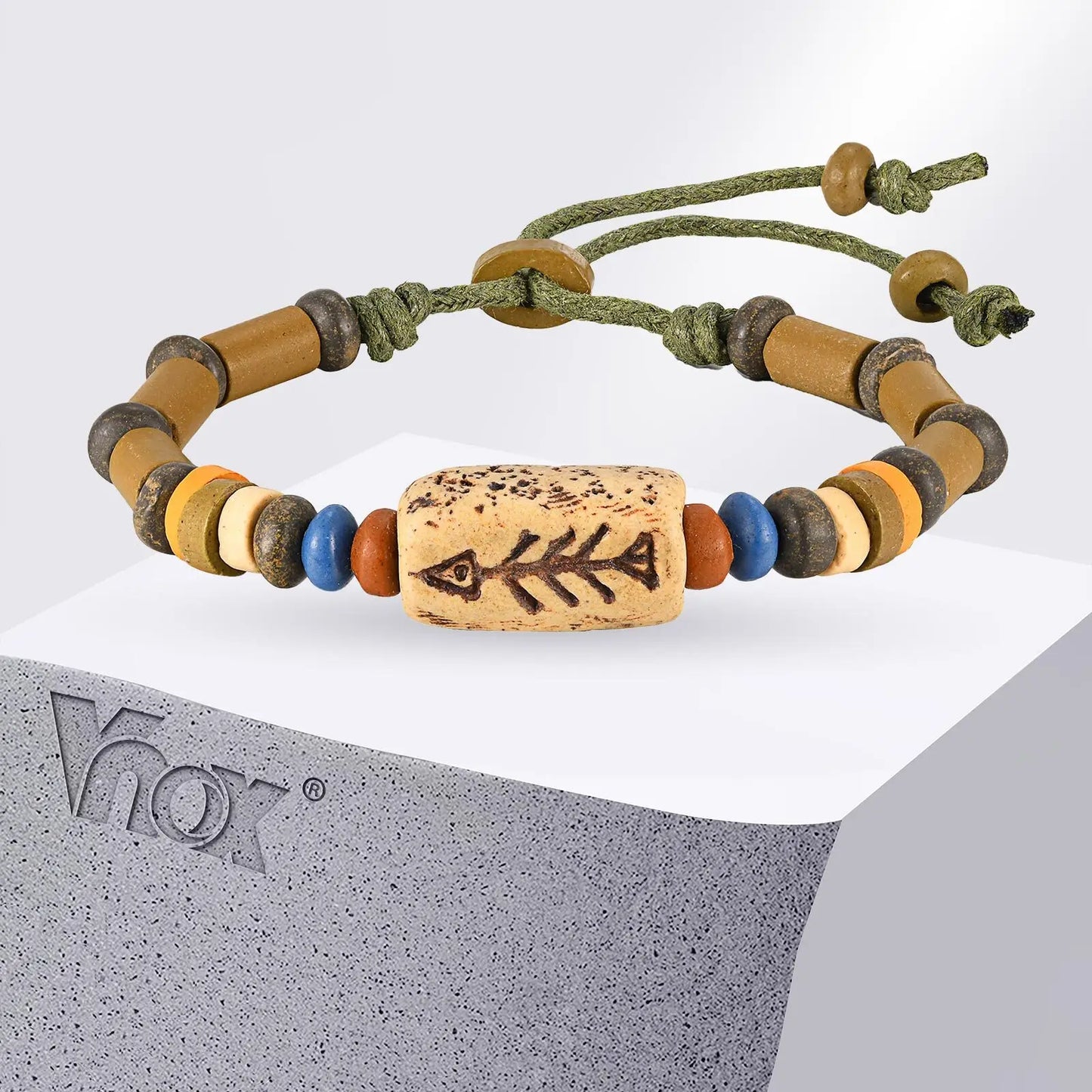 Vnox Braccialetti Con Ciondoli E Perline Lisca Di Pesce Unisex Regolabili Stile Tribale Etnico Retro Vintage Gioielli