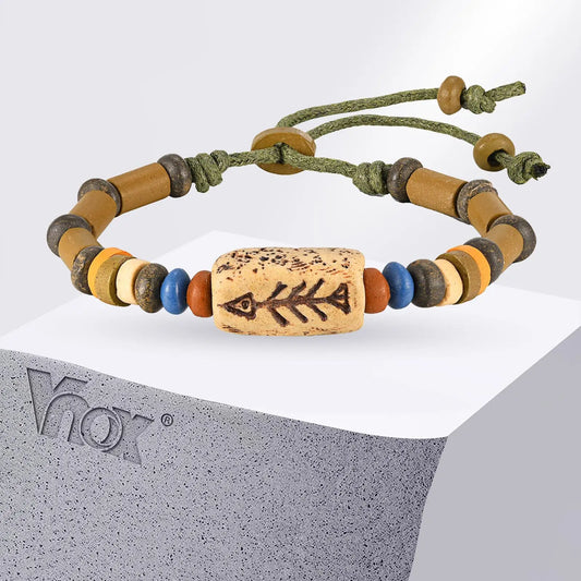 Vnox Braccialetti Con Ciondoli E Perline Lisca Di Pesce Unisex Regolabili Stile Tribale Etnico Retro Vintage Gioielli