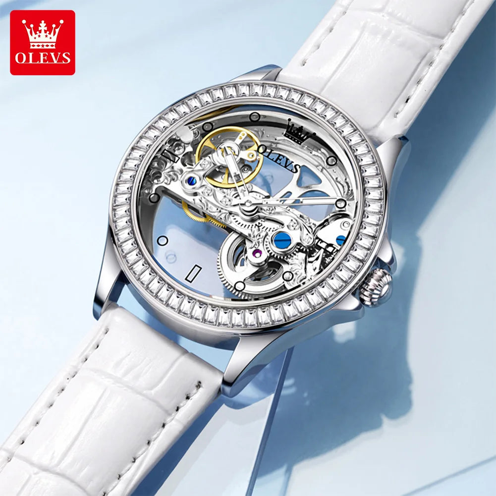OLEVS 6699 Orologio Meccanico Da Donna Con Lunetta Diamanti Lusso Automatico Di Marca