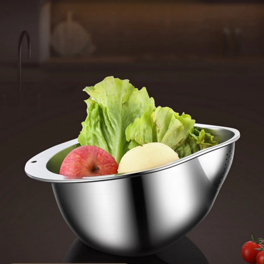 Ciotola In Acciaio Inossidabile Per Lavare Riso Con Fori Scarico E Colino Frutta Verdura 2 In 1 Per Lavello Cucina