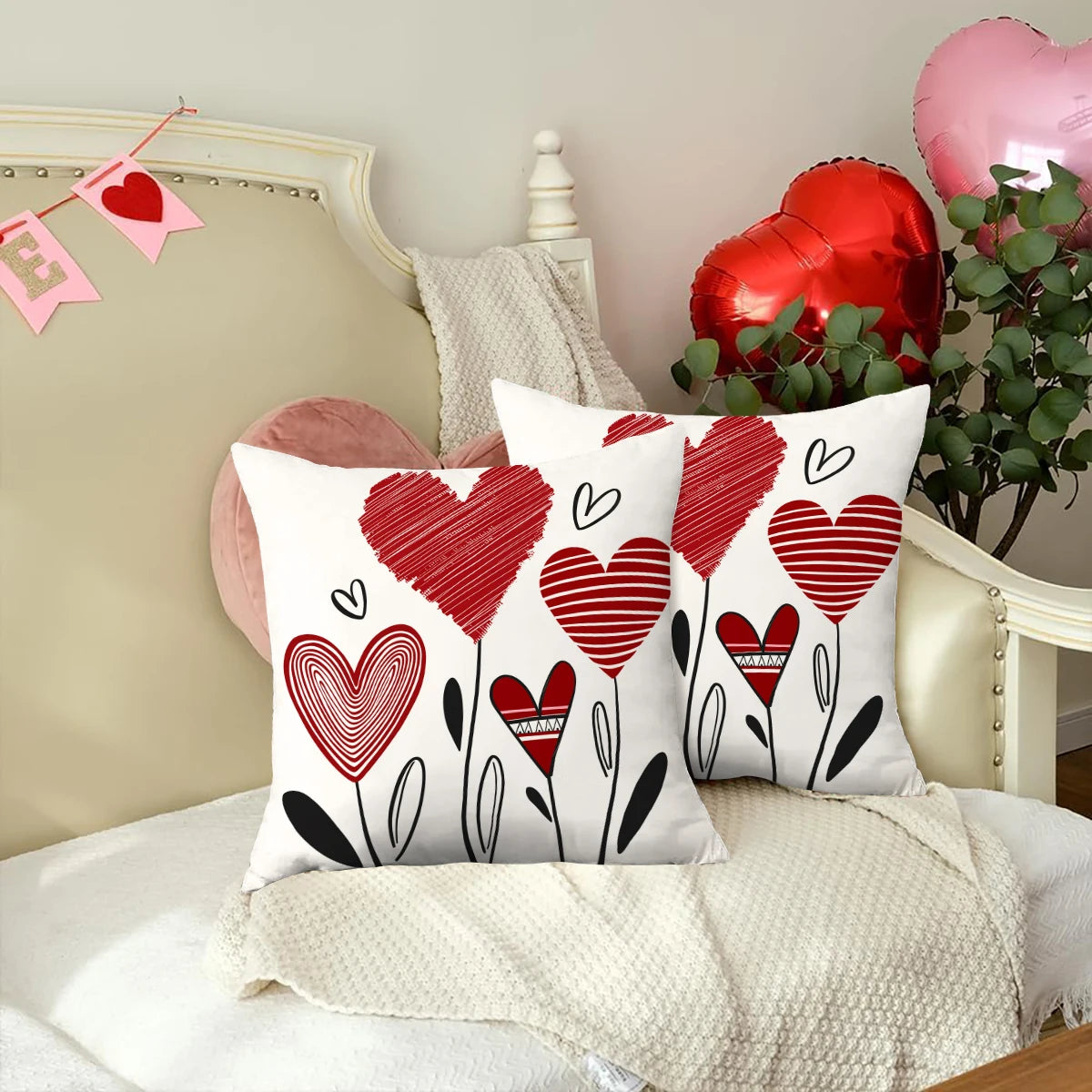 Due Fodere Per Cuscino San Valentino Con Busta D Amore Per Decorazione Divano E Anniversario Di Matrimonio