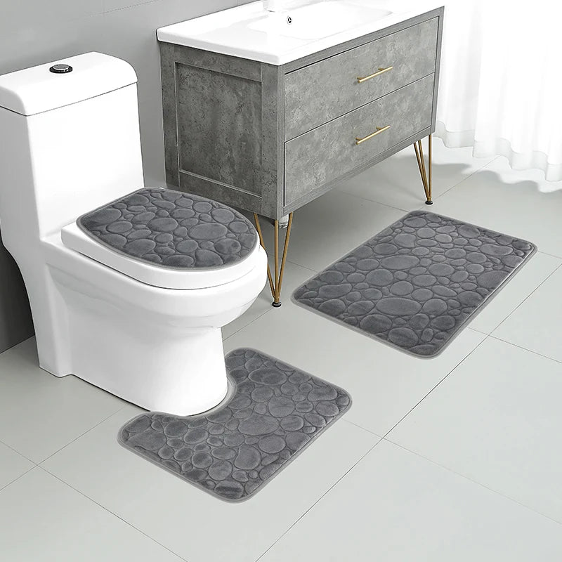 Set Da Tre Tappetini Da Bagno In Microfibra Antiscivolo Assorbenti In Tinta Unita Comodi E Morbidi