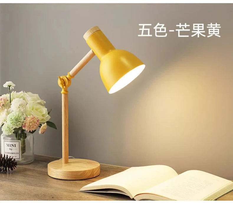 Lampada Da Tavolo Nordica In Legno LED Con Testa Giratoria Per Comodino E Scrivania Protezione Occhi E Lettura Studio
