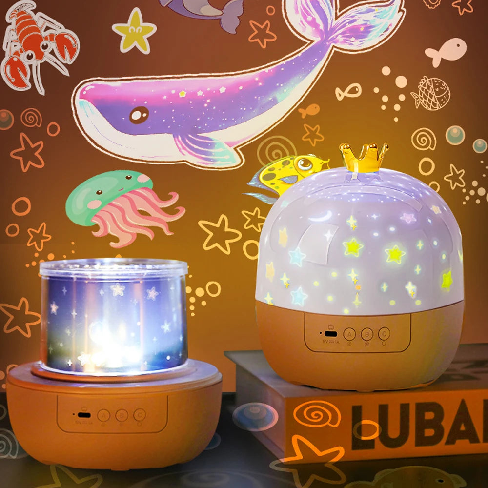 Proiettore Notturno A LED A Stelle Con Proiezione Oceanica E 15 Pellicole Regalo Di Natale Per Bambini