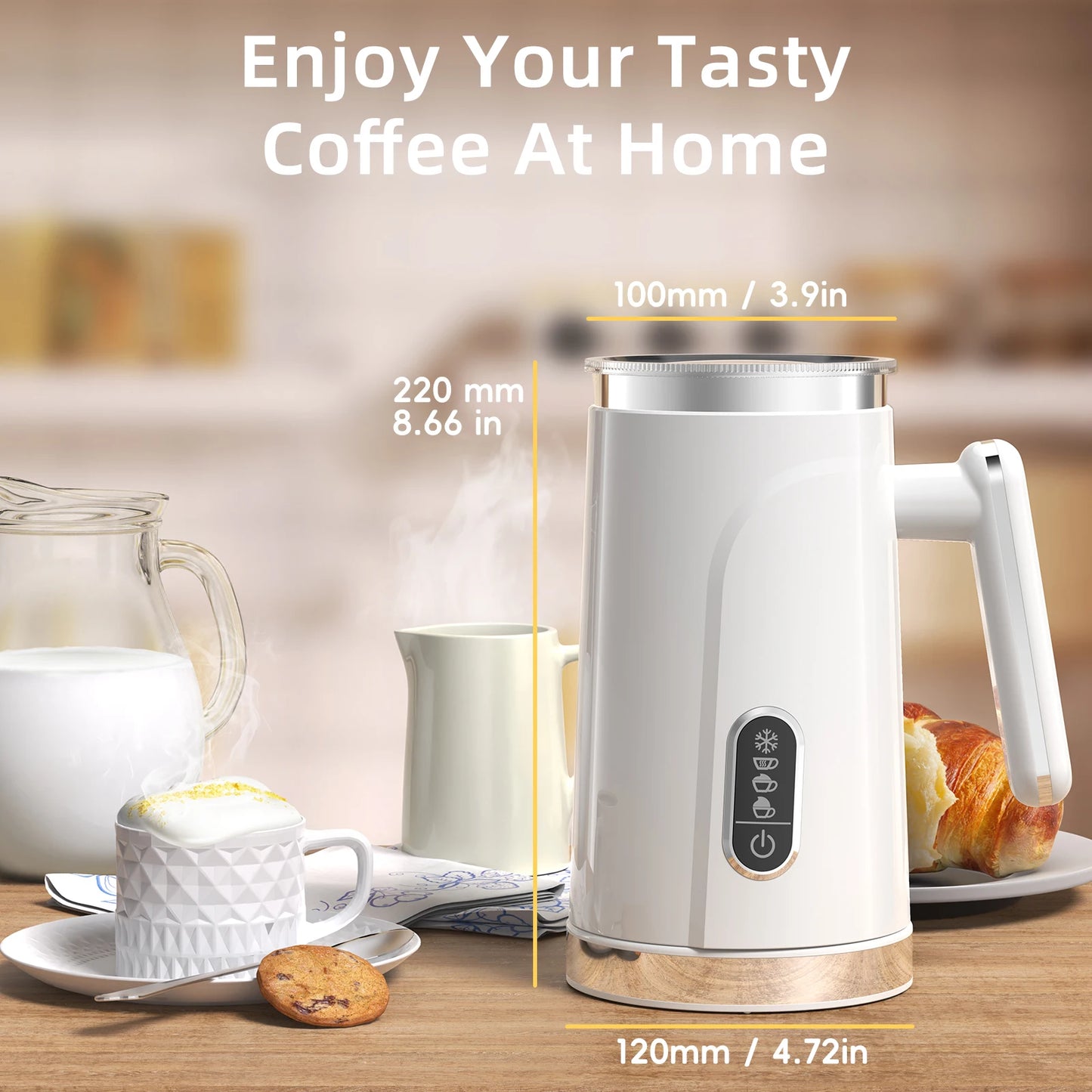 Biolomix Montalatte Intelligente 5 in 1 con Display Touch LED Schiuma Calda e Fredda per Caffè e Latte