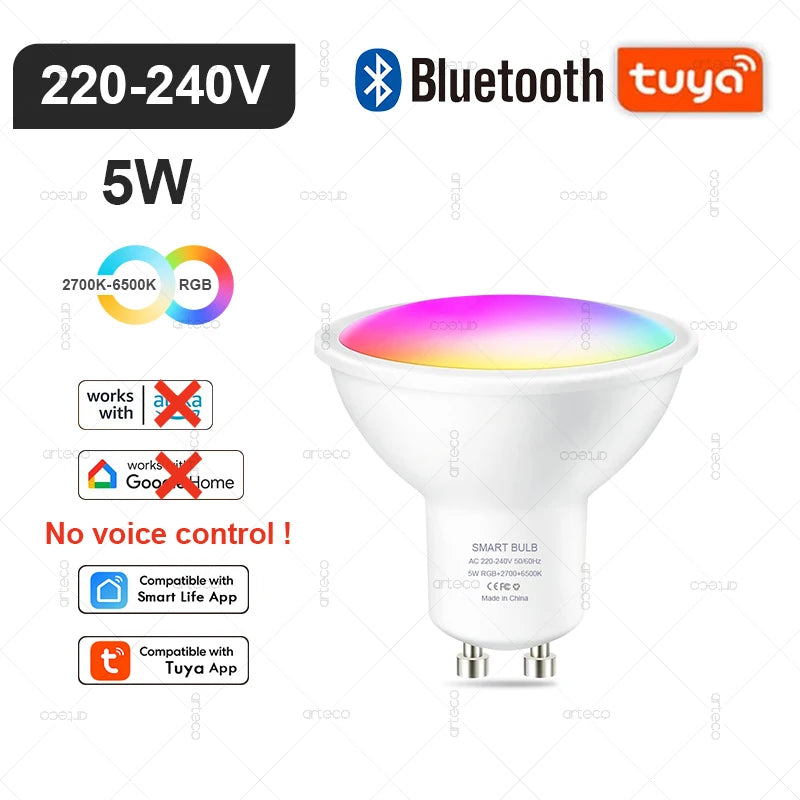 Lampadina LED Intelligente E27 E14 GU10 con WiFi Zigbee Bluetooth Dimerabile RGB 2700K a 6500K Compatibile Alexa e Google