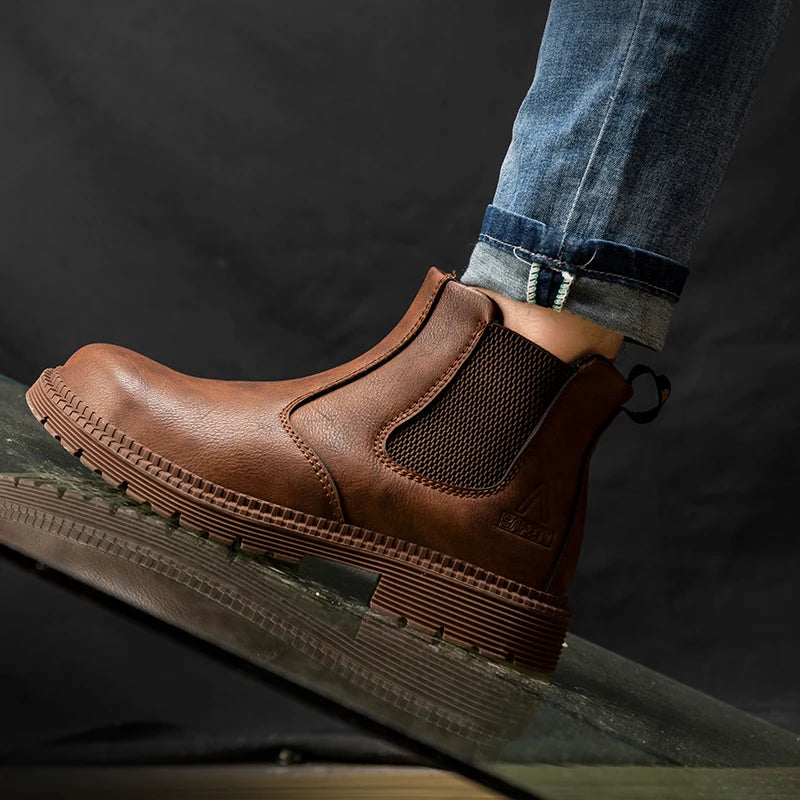 Scarpe Da Lavoro Antinfortunistiche Resistenti All Acqua Uomo Stivali In Pelle Con Testa In Acciaio Marrone