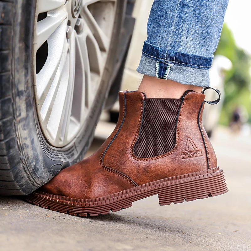 Scarpe Da Lavoro Antinfortunistiche Resistenti All Acqua Uomo Stivali In Pelle Con Testa In Acciaio Marrone