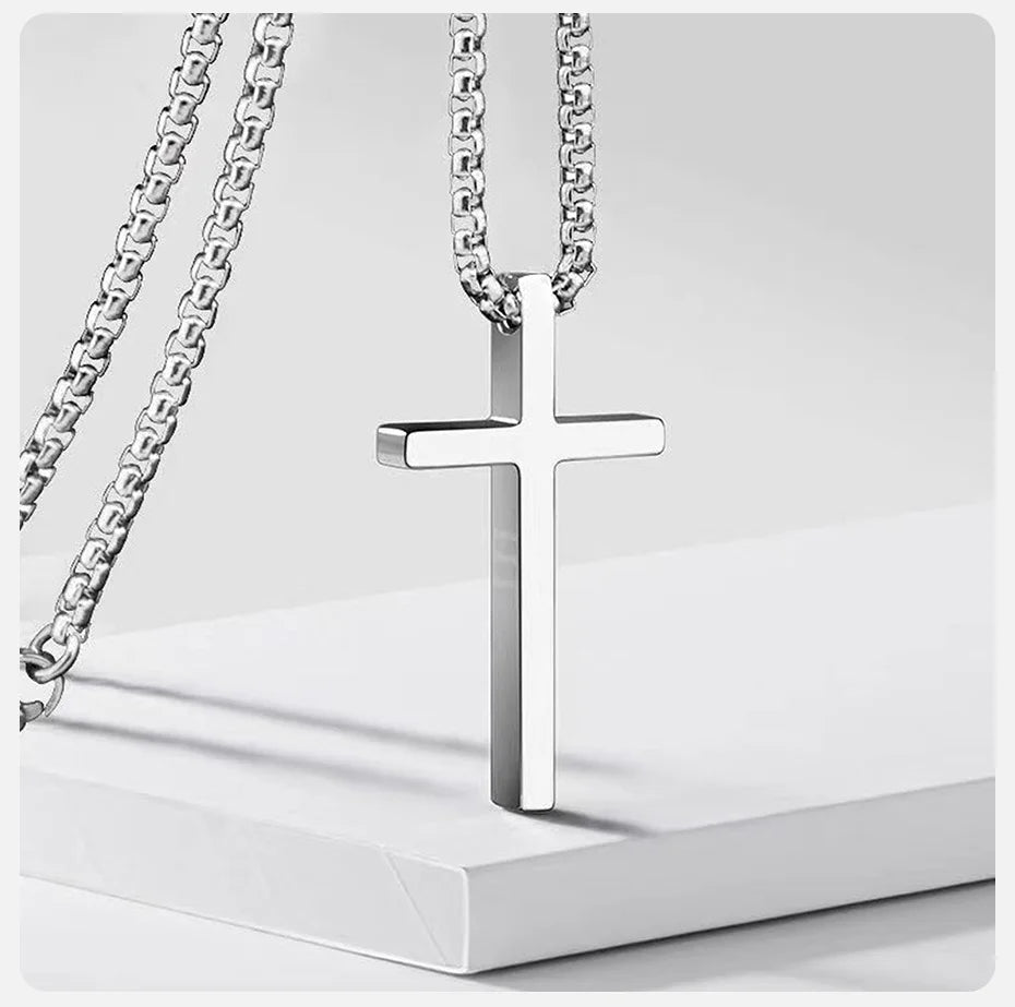Collana Con Croce Vnox In Acciaio Inossidabile Catena A Scatola Argento Nero Per Uomo E Donna Lunghezza 55 Cm O 60 Cm