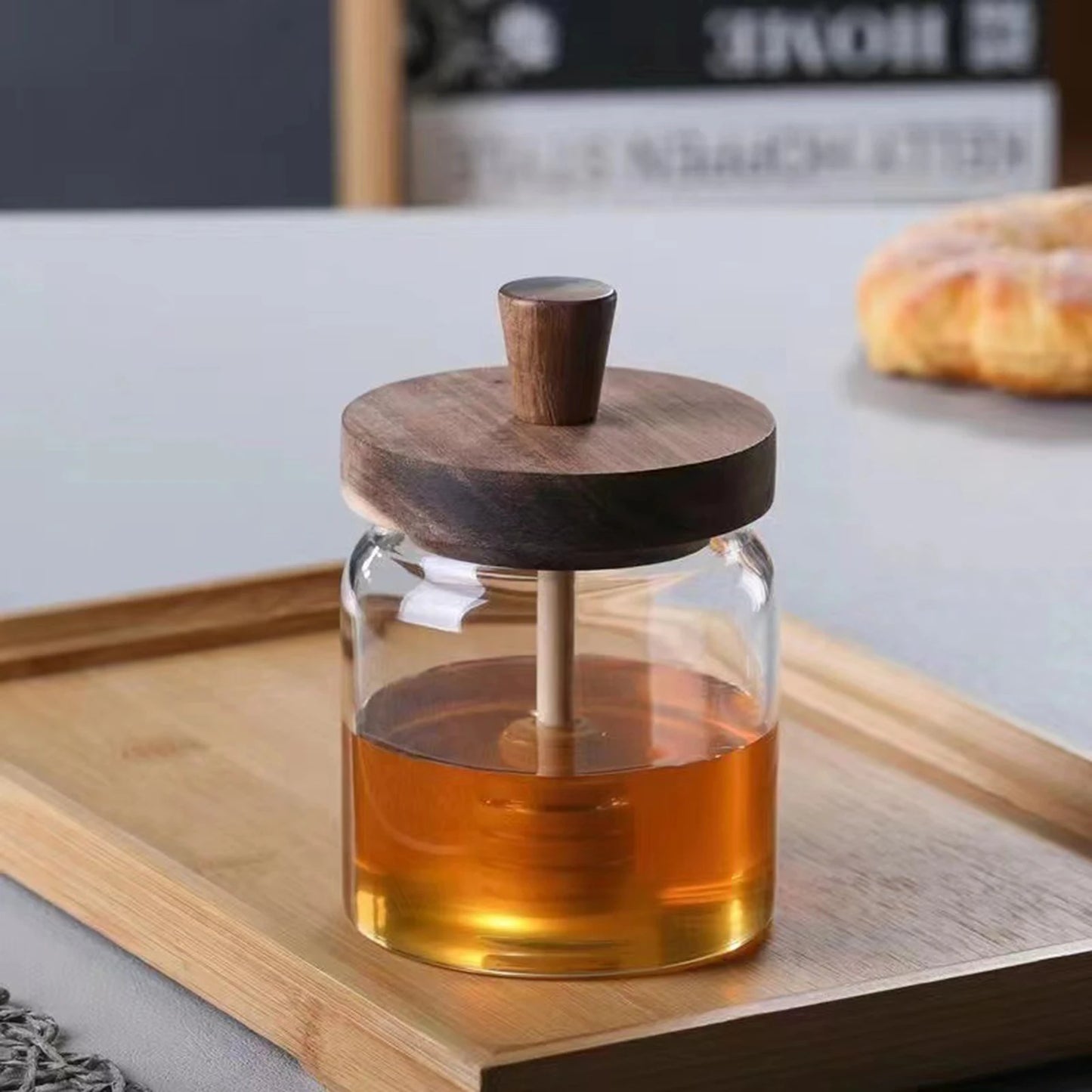 Set Barattoli Sigillati In Vetro Con Coperchio In Legno Contenitori Cucina Trasparenti Bastoncini Immersione In Legno