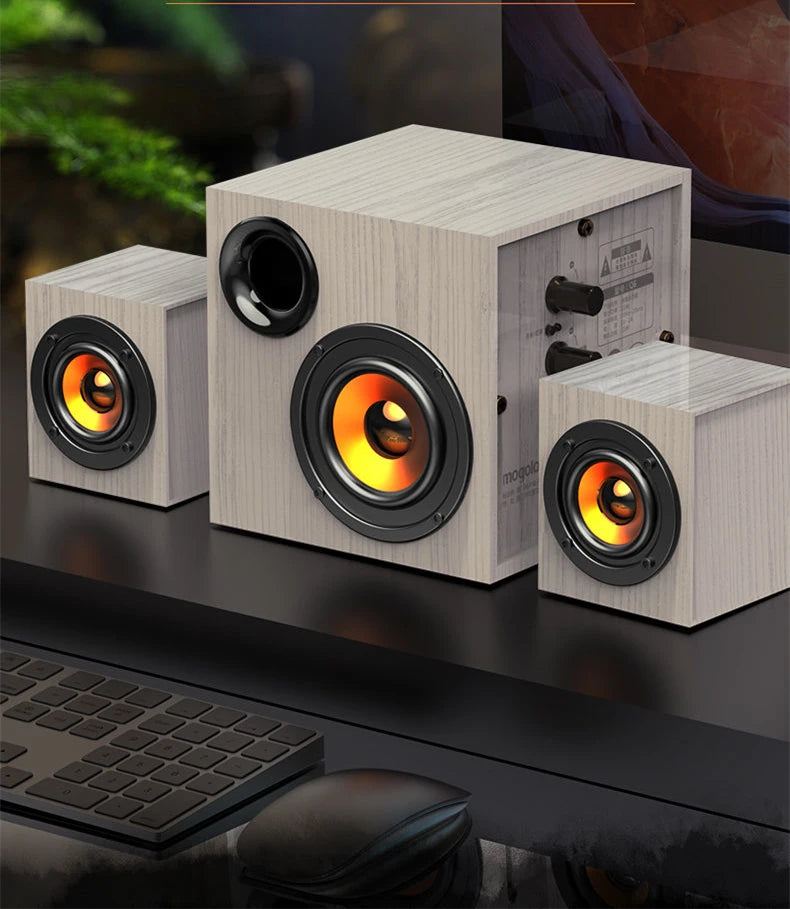 Altoparlante Bluetooth 2.1 Da Tavolo In Legno Con Subwoofer Per PC Notebook Ufficio Casa Suono Pieno