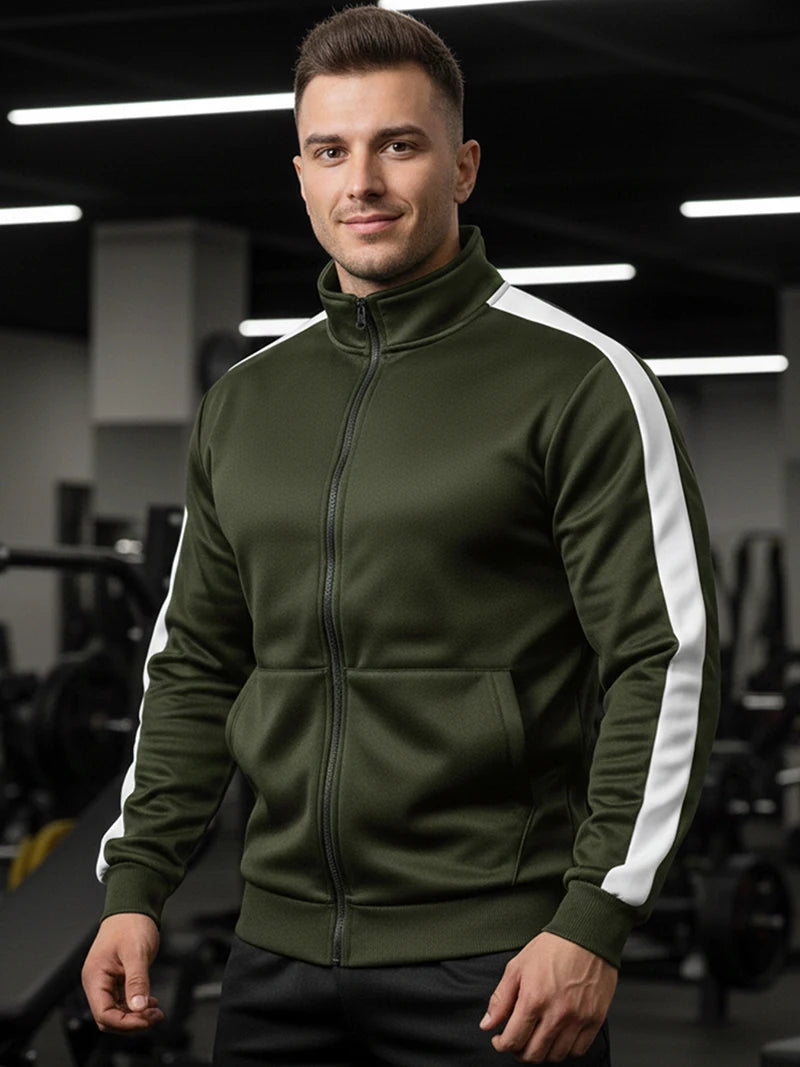 Giacca Sportiva Patchwork Colorblock Da Uomo Con Tasca Kanga Autunno Inverno Foderata In Pile Calda Con Cerniera