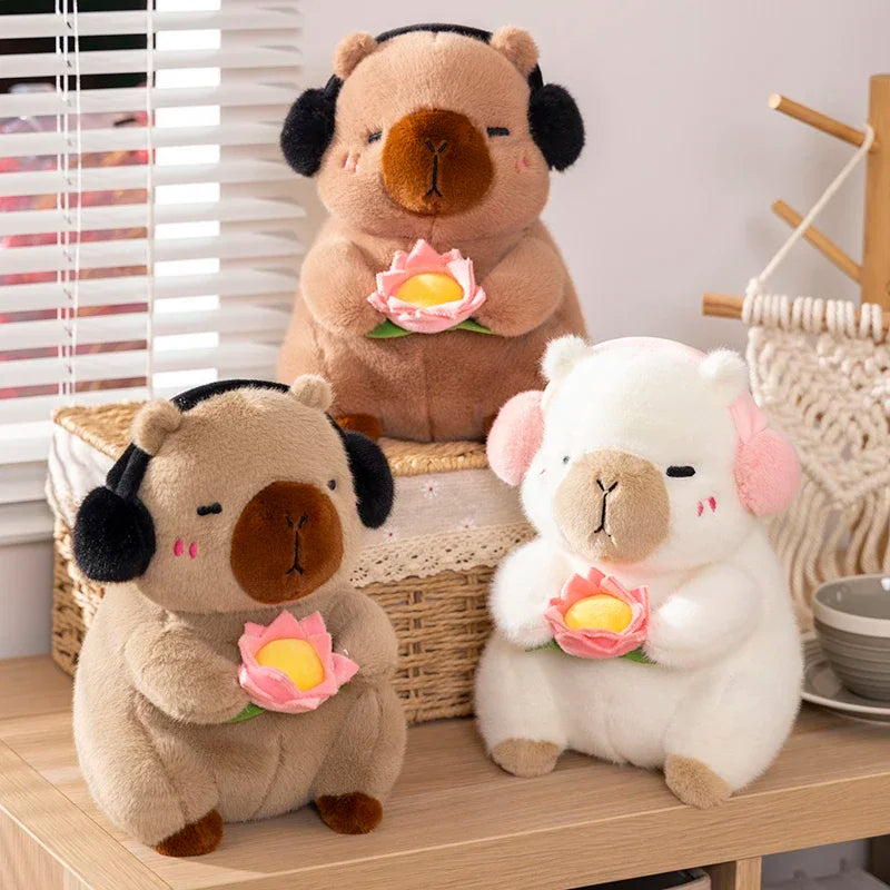 Simpatico Peluche Capibara Che Tiene Fiore Di Loto Morbido Giocattolo Per Bambini Regalo Compleanno Natale