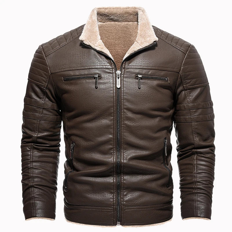 Cappotto Invernale Da Uomo In Pelle PU Addensata Peluche Caldo Retro Stile Urbano