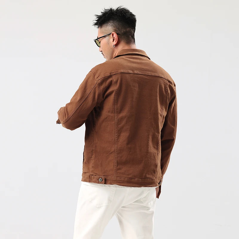 Giacca Jeans Caramello da Uomo 2025 Primavera Autunno Nuovo Stile Slim Elasticizzata Classica Moda